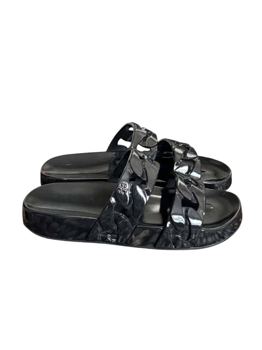 Tory Burch Adrien Slides size 8 Black Chain Link Double Strap Jelly Sandals NEW